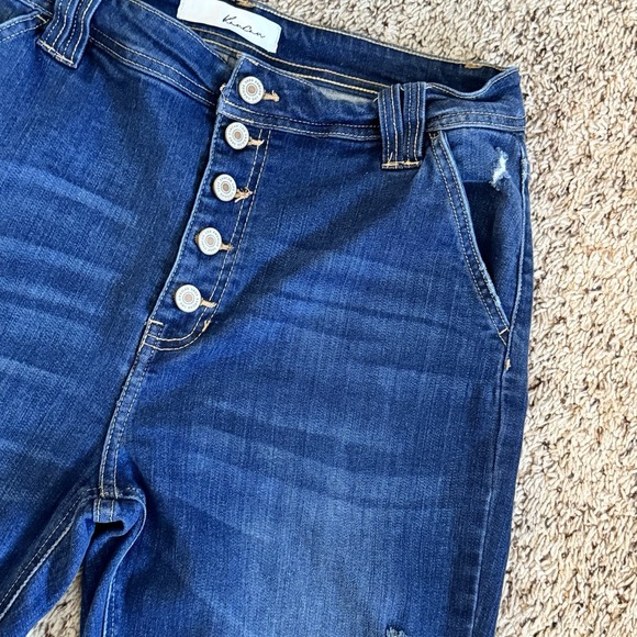 KANCAN Dark-Wash Mid-Rise Button-Fly Distressed Denim Jeans Women's 11/29 - Picture 3 of 14